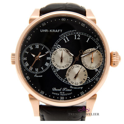 純正安いUHR-KRAFT ウワークラフト 27003 2RG 138 デュアルタイム クロノグラフ 電池式 ブラック×ゴールド 腕時計 店舗受取可 その他