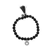 CO88 Stretch bracelet with tassel Crown steel/jade silver/black 8CB-40008