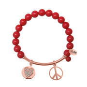 CO88 Bracelet with charms bar/heart/peace ros/red 8CB-50007