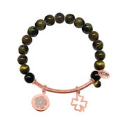 CO88 Bracelet with charms bar/flower/open clover ros/multi brown 8CB-50011