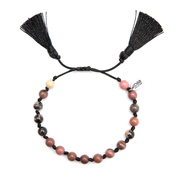 CO88 Bracelet with tassel Agate black/pink slide closure, one-size 8CB-80042