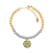 CO88 Collection 8CB-14013 - Bracelet with charm - steel and Jade natural stone 6 mm - CO88 logo - length 17 + 5 cm - silver / gold colored