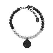 CO88 Collection 8CB-14019 - Bracelet with charm - steel 6 mm - CO88 logo - length 17 + 5 cm - silver / black