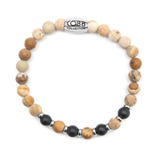 CO88 Collection 8CB-90035 - Natural stone bracelet - Jasper and Agate 6 mm - size l - beige / black