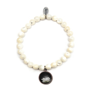 CO88 Collection 8CB-90038 - Natural stone bracelet with charm - pearl 6 mm and Lotus charm - one-size - white