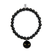 CO88 Collection 8CB-90043 - Natural stone bracelet with charm - Agate 6 mm and cat eye charm - one-size - black