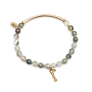 CO88 Collection 8CB-90047 - Natural stone bracelet with steel elements - Agate 6 mm and love charm - one-size - green / gold colored