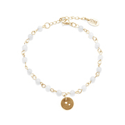 CO88 Collection 8CB-90050 - Natural stone bracelet with charm - Jade 4 mm and heart charm - length 16 + 3 cm - white / gold colored