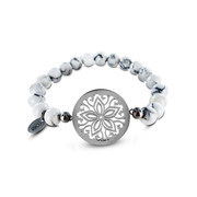 CO88 Collection 8CB-80002 - Natural stone bracelet with steel elements - howlite 8 mm - bohemian flower - one-size - white / gray / silver colored