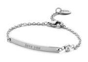 CO88 Collection 8CB-90132 - Steel plate bracelet with text - love you - length 16 + 3 cm - silver colored