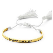 CO88 Collection 8CB-90145 - Steel plate bracelet with text and tassel - follow your heart - one-size - gold / white