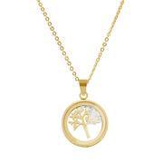 CO88 Collection 8CN-26012 - Steel necklace with pendant - tree of life and zirconia in glass - pendant 17 mm - necklace 38 + 5 cm - yellow gold colored