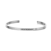 Key Moments 8KM-B00049 Steel open bangle with text live in the moment zirconia one-size silver colored