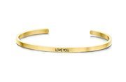 Key Moments 8KM-B00428 Steel open bangle with text love you zirconia one-size gold colored