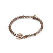 CO88 Collection Beloved 8CB 90225 Stretch Bracelet with Steel Elements - Tree of Life  12 mm - Jade Natural Stone 4 mm - One-size - Brown / Rose colored