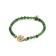 CO88 Collection Beloved 8CB 90227 Stretch Bracelet with Steel Elements - Tree of Life  12 mm - Jade Natural Stone 4 mm - One-size - Green / Gold