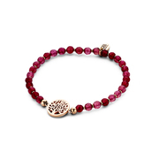 CO88 Collection Beloved 8CB 90228 Stretch Bracelet with Steel Elements - Tree of Life  12 mm - Jade Natural Stone 4 mm - One-size - Red / Rose colored