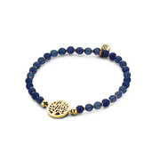 CO88 Collection Beloved 8CB 90229 Stretch Bracelet with Steel Elements - Tree of Life  12 mm - Jade Natural Stone 4 mm - One-size - Dark Blue / Gold