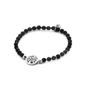 CO88 Collection Beloved 8CB 90230 Stretch Bracelet with Steel Elements - Tree of Life  12 mm - Jade Natural Stone 4 mm - One-size - Black / Silver