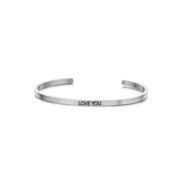 Key Moments 8KM-BG0009 Steel open bangle with text love you zirconia one-size silver colored