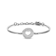 CO88 Collection Inspirational 8CB 90334 Steel Bracelet with Pendant - Heart and Love You to The Moon and Back 17 mm - One-size - Silver colored