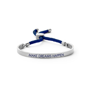 Key Moments 8KM BC 0026 Steel Open Bangle with Text and Rope make dreams happen Size 58x45 mm Silver colored / Dark blue