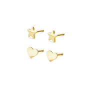 CO88 Collection Sense 8CE 70013 Steel Ear Studs - Set of 2 Pairs - Star and Heart 6 mm - Gold colored