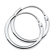 TFT Hoops Round Tube Silver Rhodium Plated Shiny 1.3 mm x 15 mm