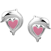 TFT Ear Studs Dolphin And Heart Silver Shiny 8.6 mm x 6.7 mm