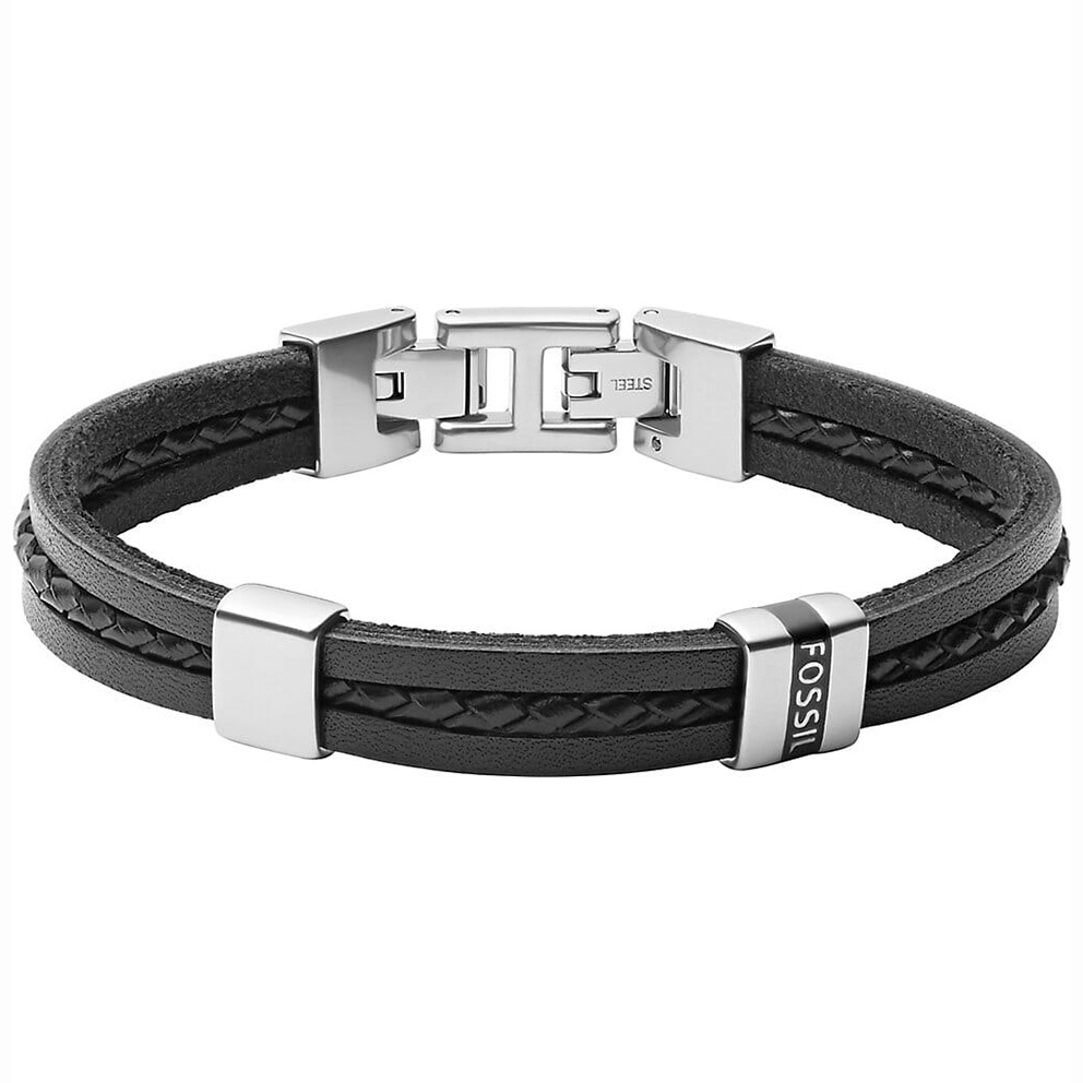 Fossil JF03686040 Bracelet Vintage Casual steel-leather  silver-coloured-black 18-19.5 cm