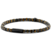 Frank 1967 7FB-0489 Men's Bracelet - Beads - Matt Hematite - Tiger Eye - Steel Elements - 21 cm - Brown - Blackplating