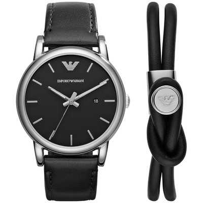 Emporio Armani AR80059 Gift Set Luigi Watch + Bracelet steel-leather  silver-coloured-black 41 mm